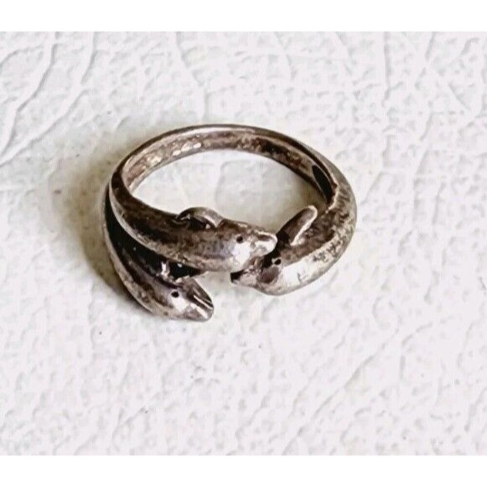 Vintage Sterling Silver Triple Dolphin Band Ring 925 Sz: 5.5 3.85g